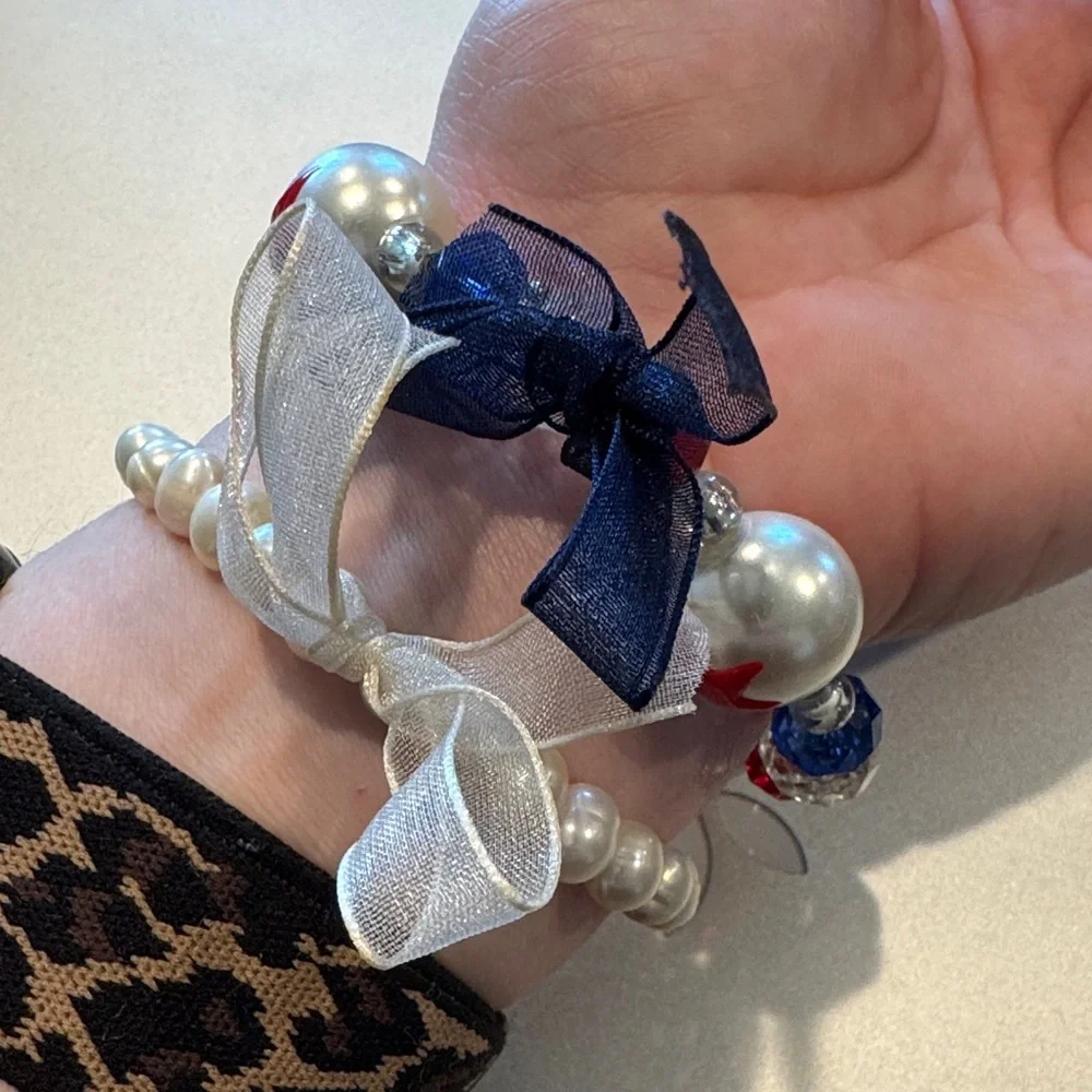 Red, White, and Blue Beaded Bracelet Set of 2 - Picture 3 of 6